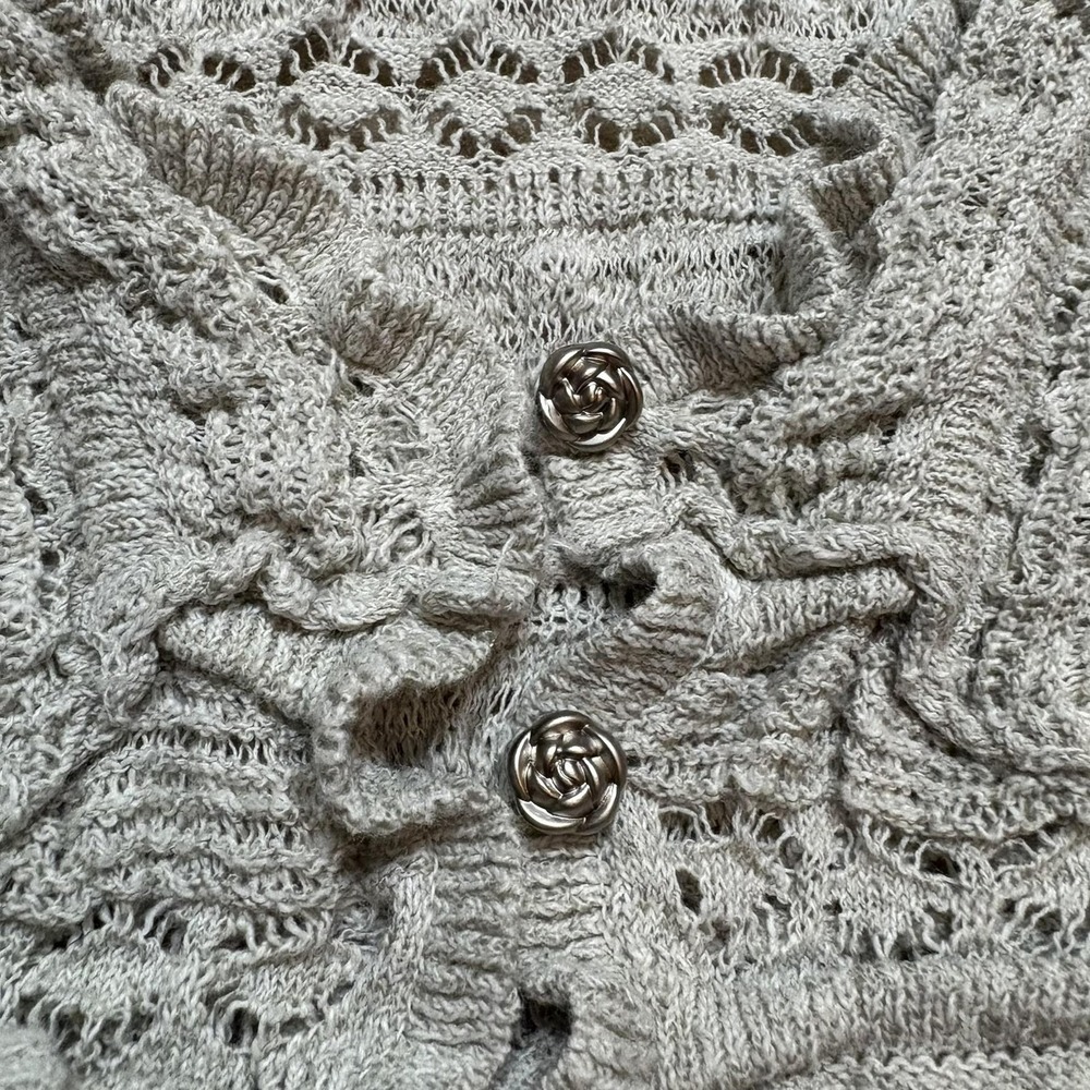 Free People Cardigan Womens Large Gray Ruffle Knit Button Front Boho Cropped - Picture 5 of 10